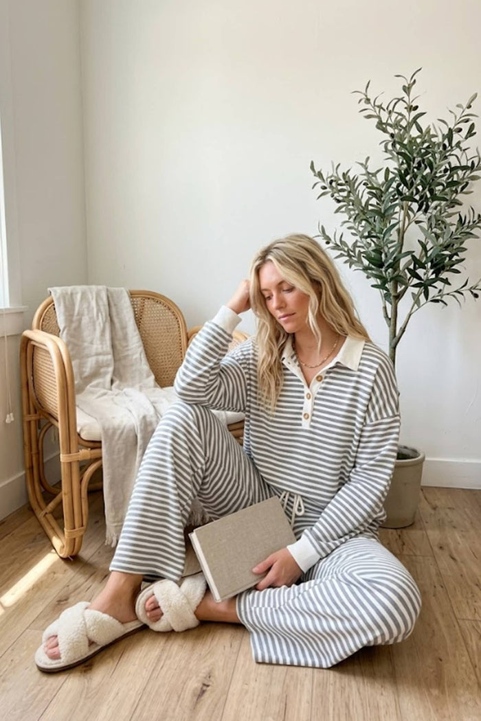 Soft Touch Lightweight Stripe Wide Leg Set