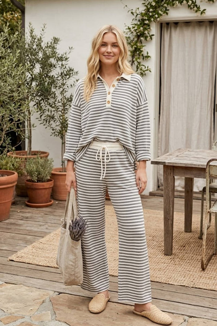 Soft Touch Lightweight Stripe Wide Leg Set