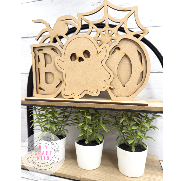 Spider Boo Ghost Shelf Sitter Sign DIY Kit
