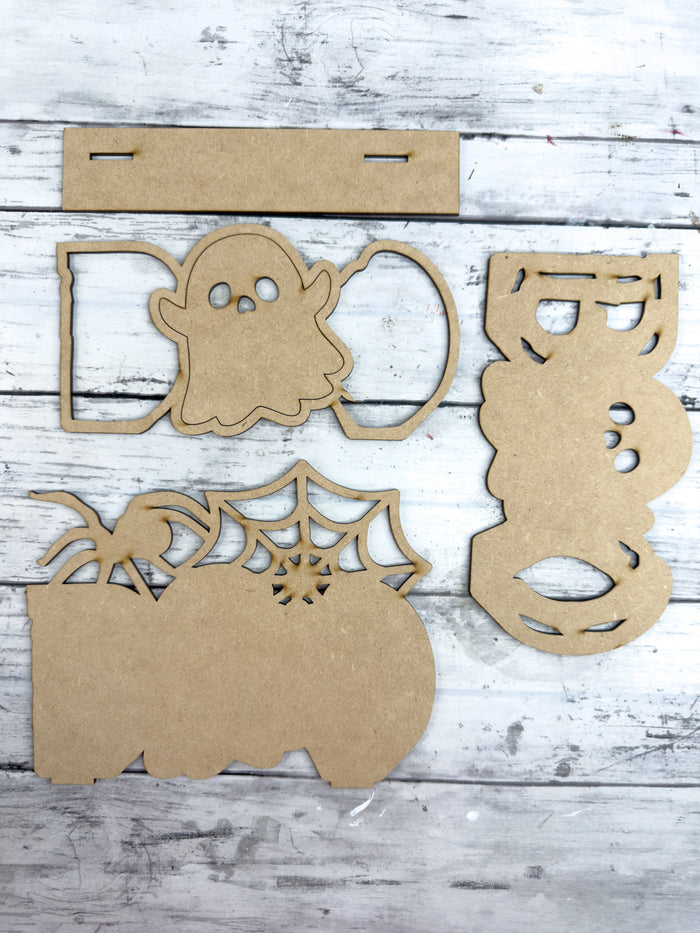 Spider Boo Ghost Shelf Sitter Sign DIY Kit