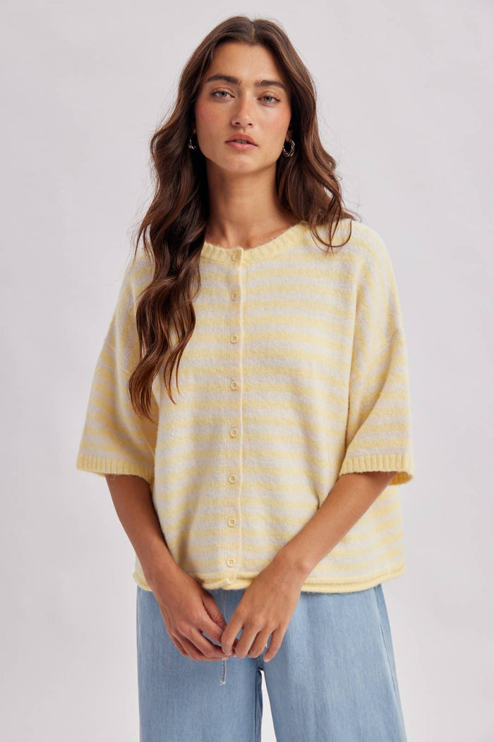 STRIPE SHORT SLEEVE CARDIGAN