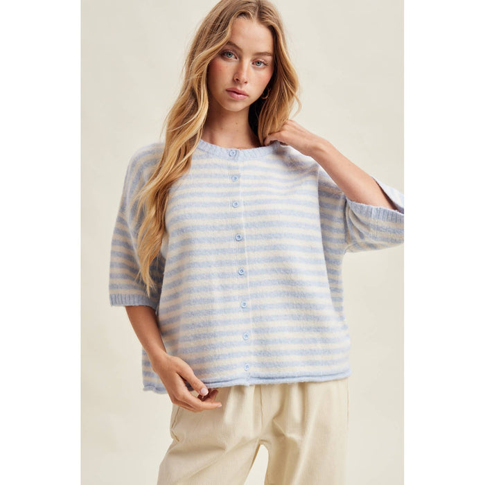 STRIPE SHORT SLEEVE CARDIGAN