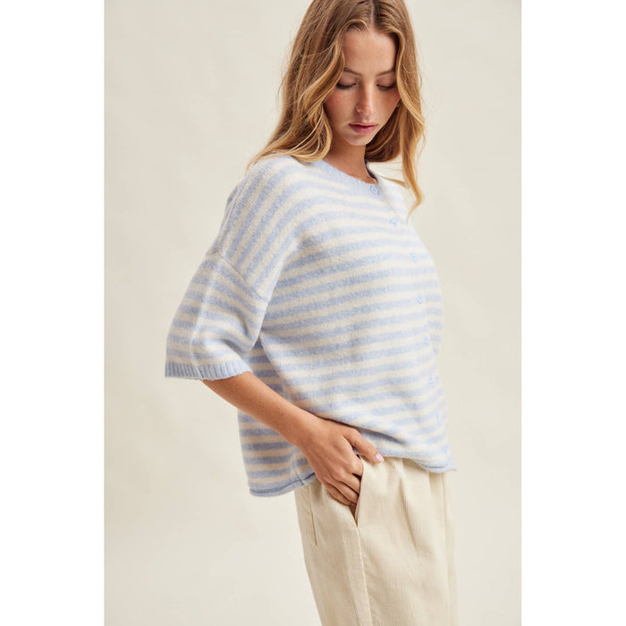 STRIPE SHORT SLEEVE CARDIGAN