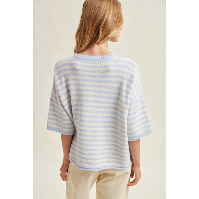 STRIPE SHORT SLEEVE CARDIGAN