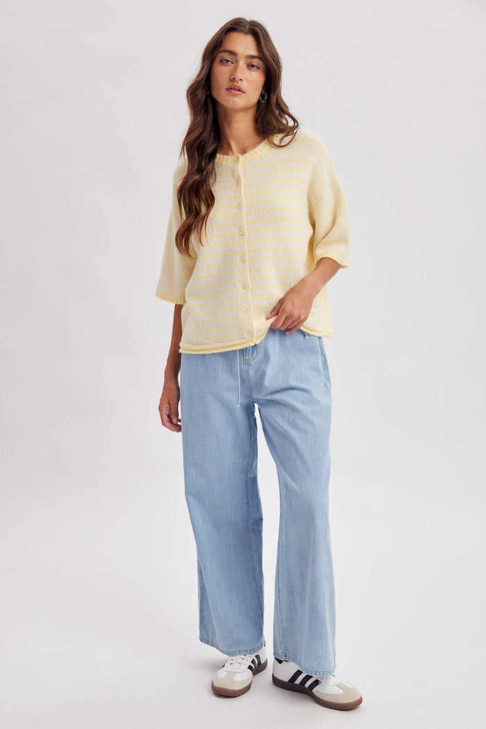 STRIPE SHORT SLEEVE CARDIGAN