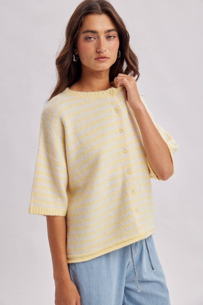 STRIPE SHORT SLEEVE CARDIGAN