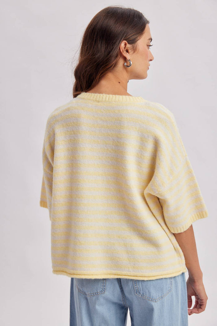 STRIPE SHORT SLEEVE CARDIGAN