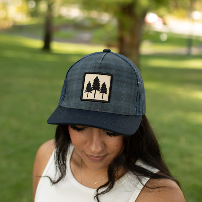 Three Tree Patch Trucker- Plaid/Blue