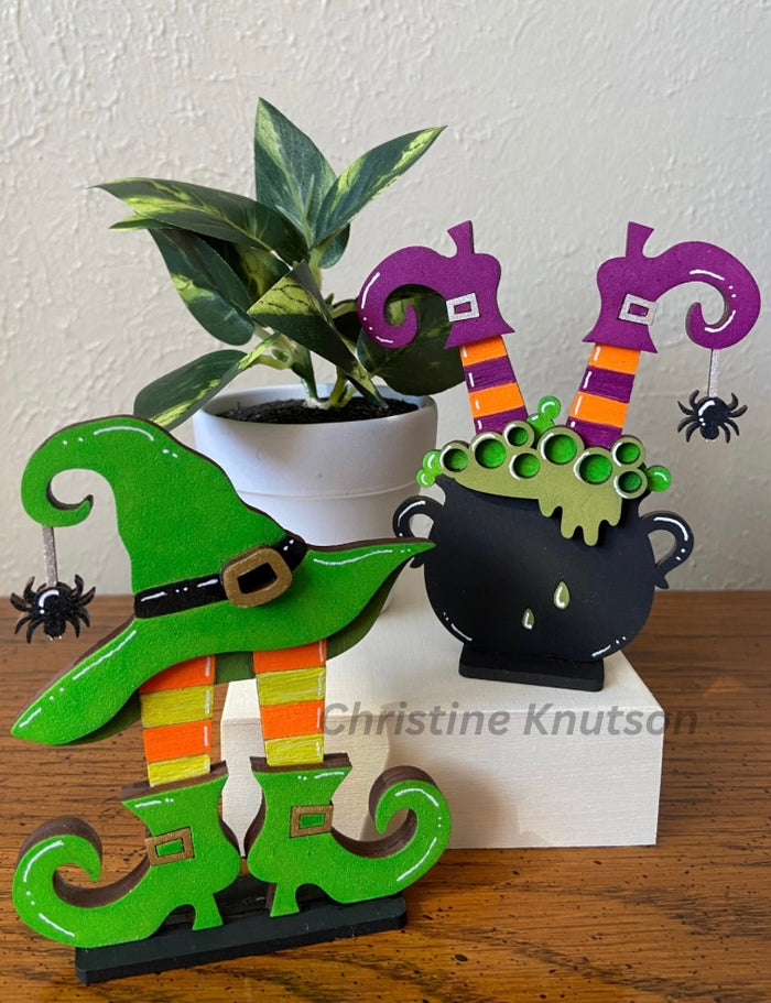 Witch legs Sitter Pair Halloween Cauldron Hat DIY Kit