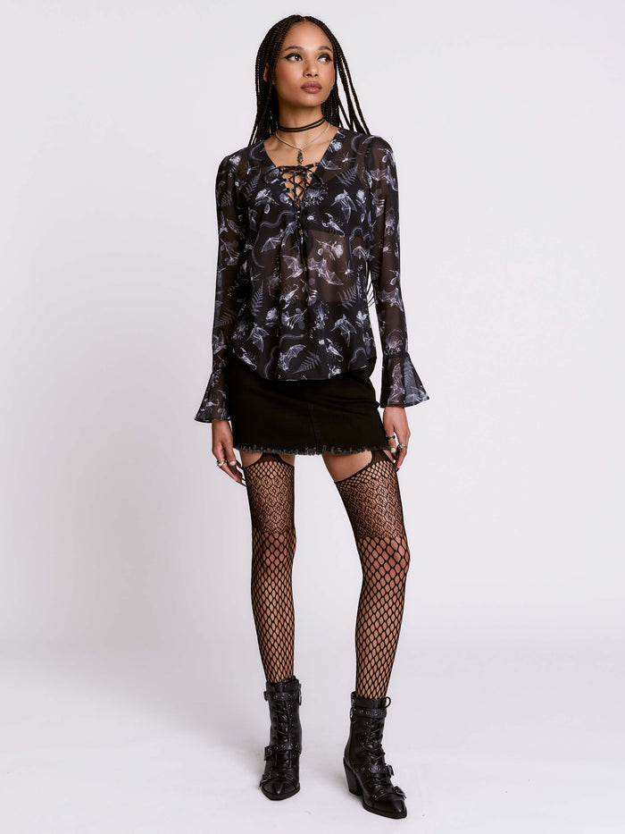 Xray Bat Lace Up Peasant Top