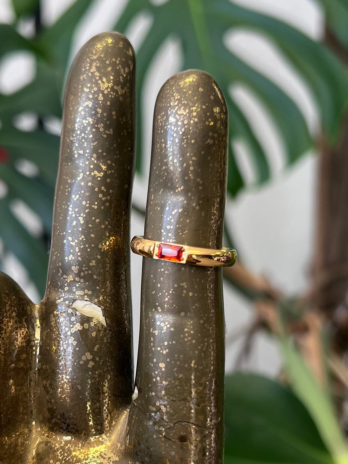 Zircon 18K Gold Plated Steel Ring Red