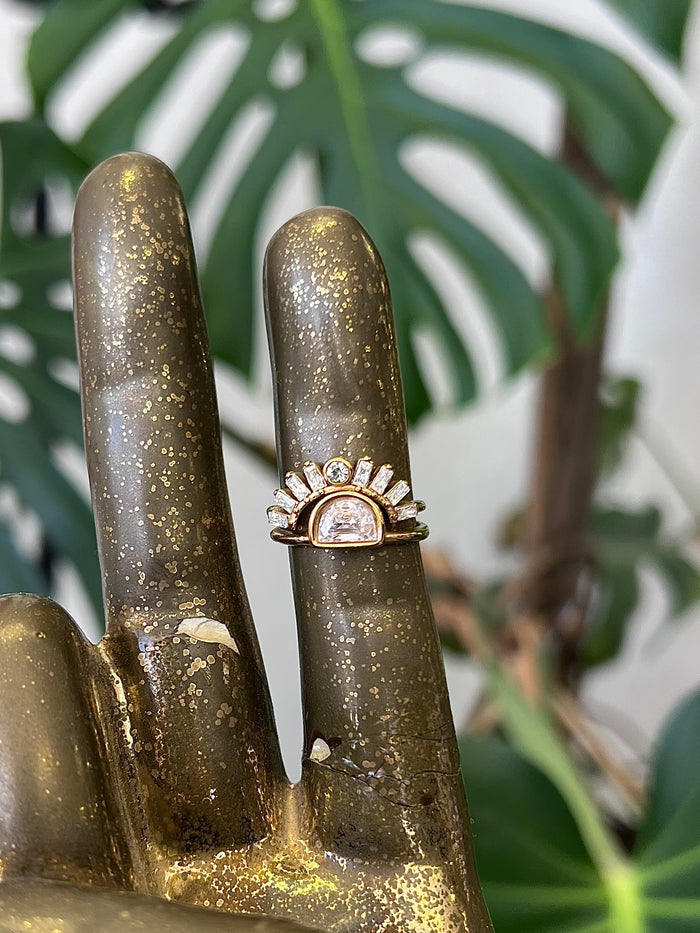 Zircon Inlaid 18K Gold Plated Stainless Steel Stacking Ring