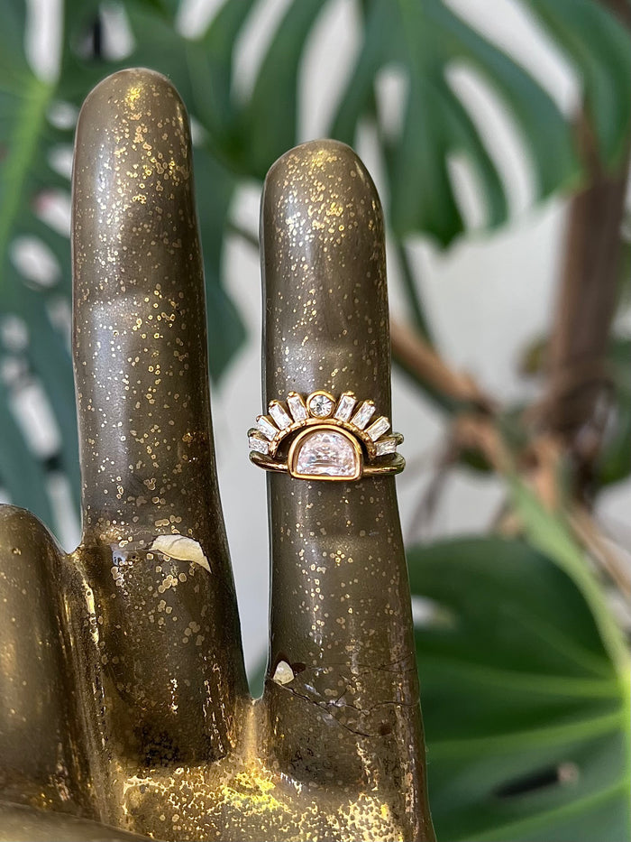 Zircon Inlaid 18K Gold Plated Stainless Steel Stacking Ring